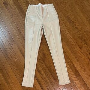 Leather Cream High-Waisted Pants